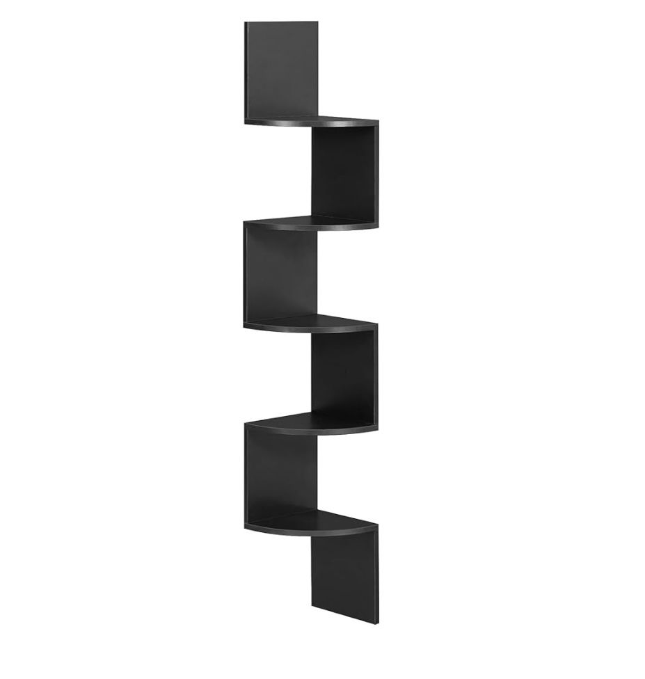 VASAGLE Corner Shelf Wall Mount, 5-Tier Floating Corner Bookshelf, Plant Shelf for Bedroom
