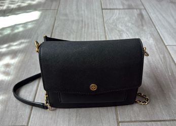 Black Tory Burch Robinson saffiano leather crossbody With Gold hardware