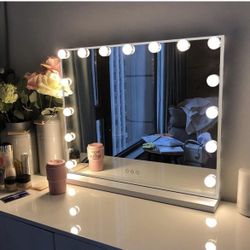 Vanity Mirror with Lights, Hollywood Lighted Makeup Mirror with 15 Dimmable LED Bulbs for Dressing Room & Bedroom, Slim Metal Frame Design, White