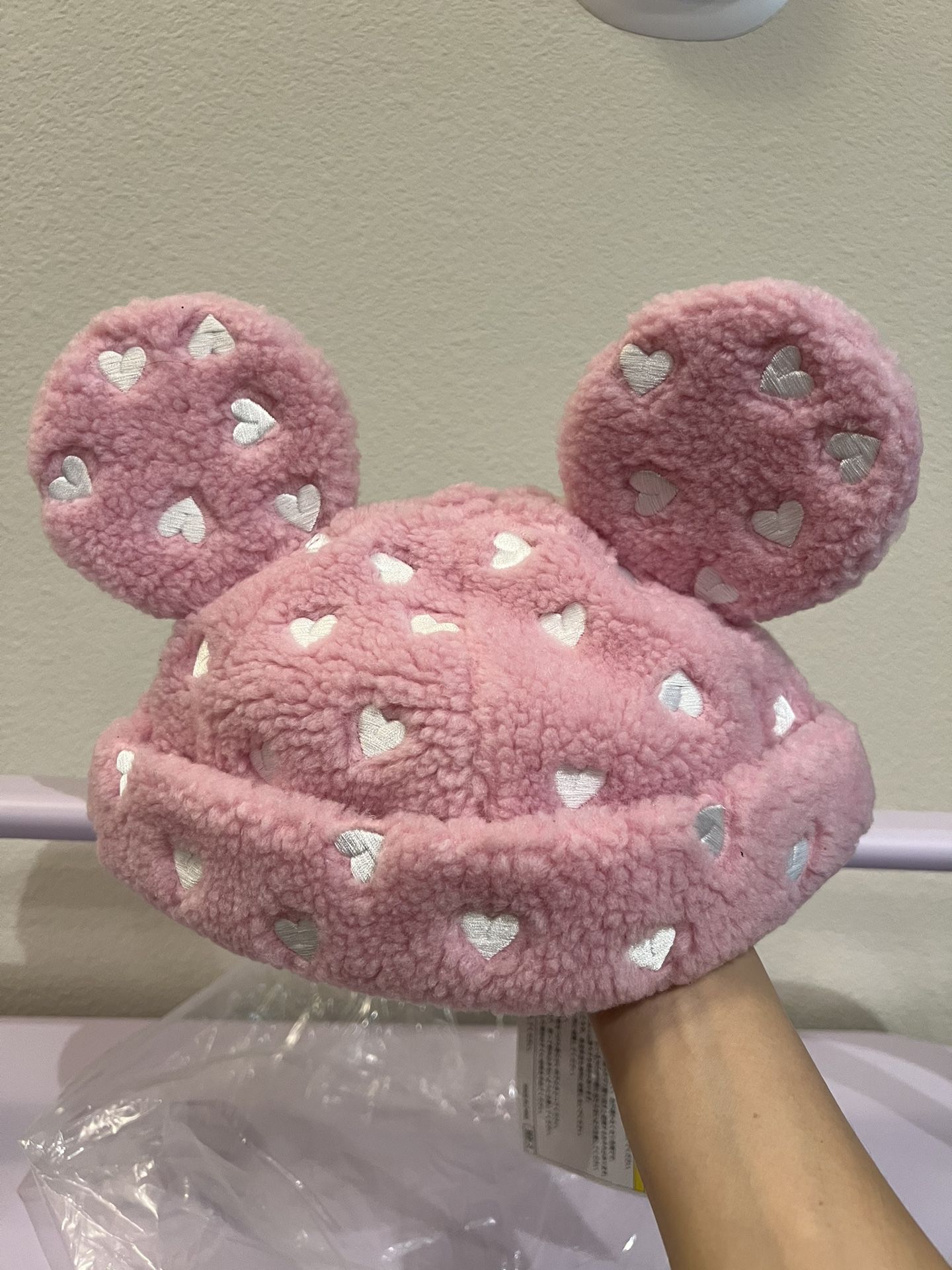 Tokyo Disneyland - Pink Sherpa Ears With Hearts