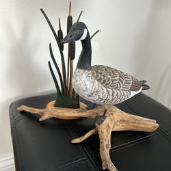HAND CARVED WOODEN GOOSE ON DRIFTWOOD