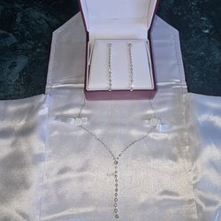 Natural Diamond 14k White Gold Necklace & Earrings