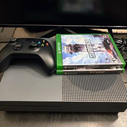 Xbox One S / 500gigs. With Monitor And Controller With Rechargeable Battery/ 2 Games