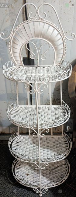 Unique White Wicker Shelf With Metal  Accents