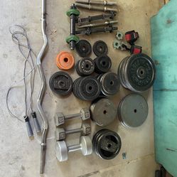 300+ lbs Home Gym Weights – Plates, Dumbbells & EZ Curl Bar