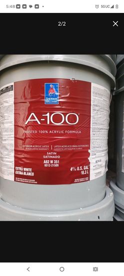 NEW 5 Gallon Sherwin Williams A-100 Exterior Paint - Extra White Satin
