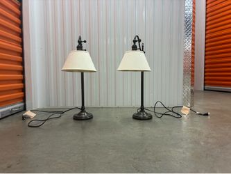 Pair of Pottery Barn "Adair" Vintage Bronze Bedside Table Lamps