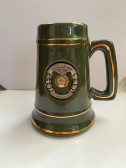 Vintage College of William & Mary Green Ceramic Beer Stein Gold Trim