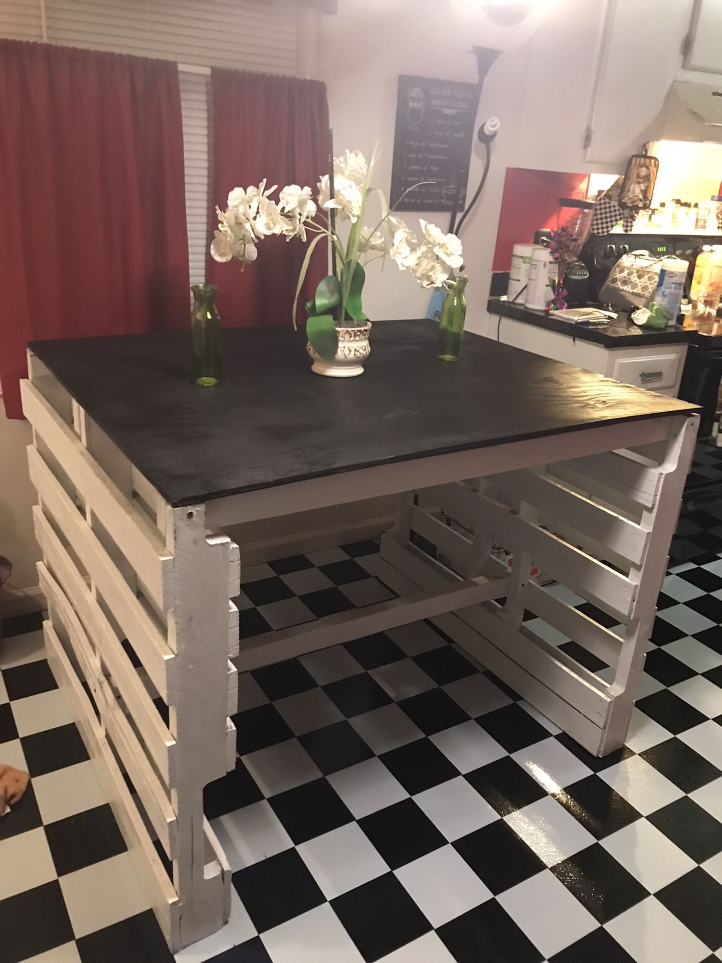 Farmhouse Style Dining Table With Black  Stain Top