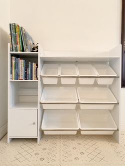 White Bookshelf And Toy Storage