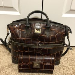 Dooney & Bourke Crocodile Embossed Handbag with Matching Wallet 