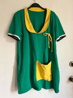 Green and Yellow Short Sleeve Tunic Dress