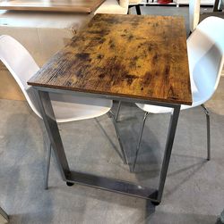 35.5” 3-Piece Dining Set – Rustic Brown Table with Silver U-Frame & 2 White Chairs