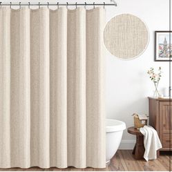 ANRODUO Linen Shower Curtain, Boho Farmhouse Cream