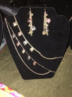 Laminated Gold Heart Earrings, Bracelet, & Anklet Set