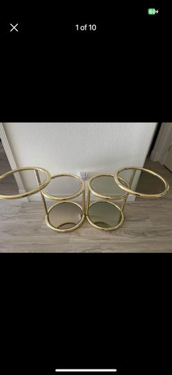 2 Milo Baughman Tier Glass and Brass Swivel Side Table