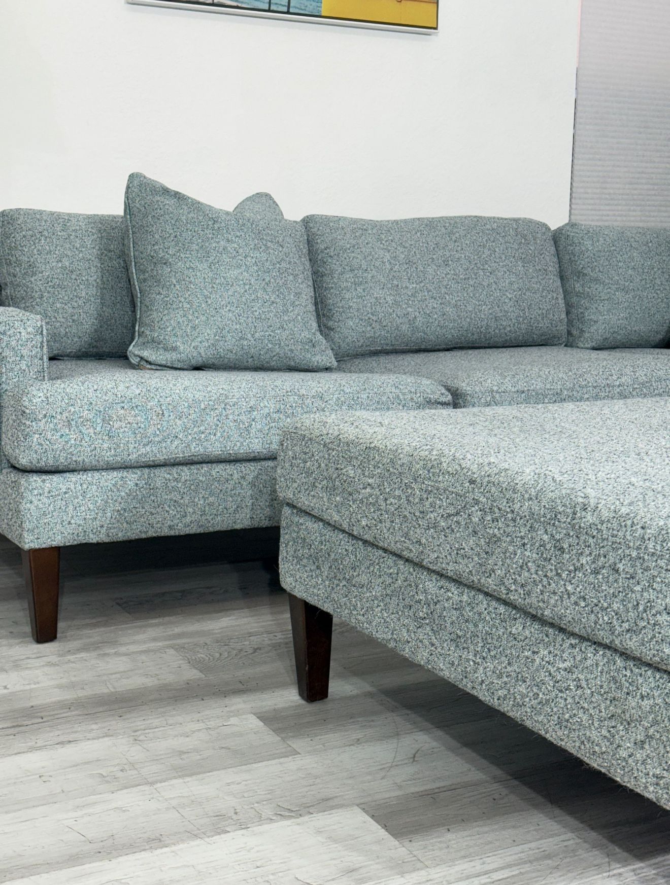 Mid-Century Modern Sectional - Gray Fabric + Ottoman
