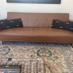 Faux Leather Brown Futon Couch 