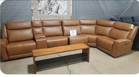 6 Pc Leather Modular Power Sectional (New )