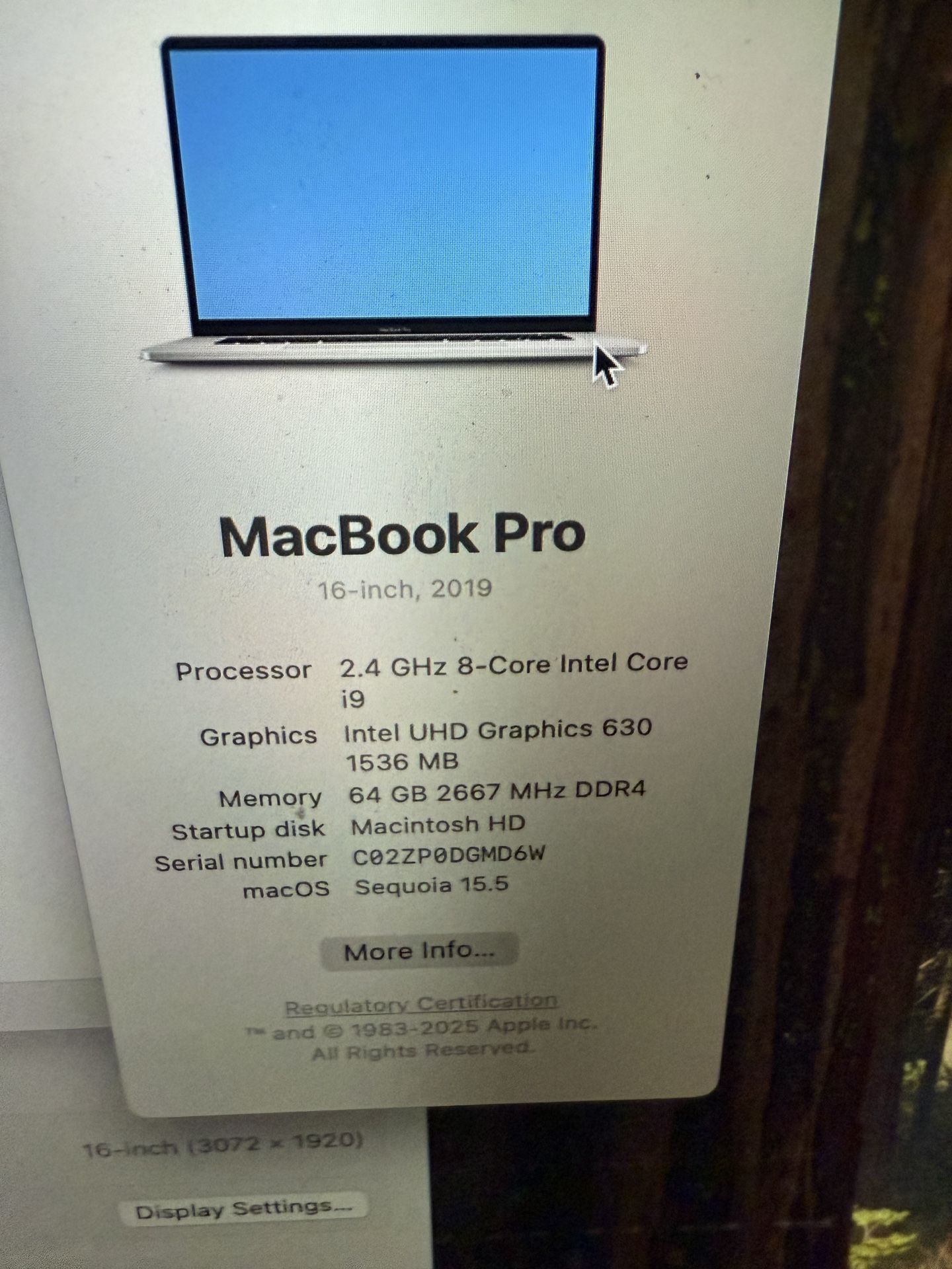 MacBook Pro Retina 16-inch (2019) - 2.4GHz Core i9 64GB 4TB SSD 5500M Sequoia