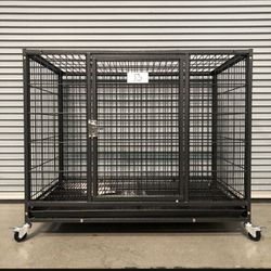 ⭐️NEW 37”HD Dog Kennel Crate Cage 🐶Tray & Wheels 🐕 Dimensions: 37”L X 23”W X 30”H ✅