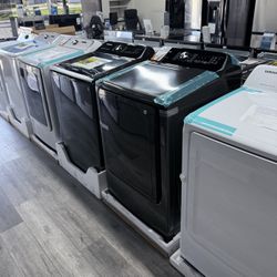 Samsung - 5.4 Cu Ft Smart Extra Large Capacity Top Load Washer With Agitator & 7.4 Cu Ft Smart Gas Dryer Set In Brushed Black 💕