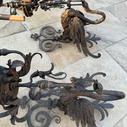 Rare Antique Large Heavy Pair, 3 Arm Metal Swan Sculpture Wall Sconces / Light Fixtures