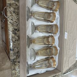 Gold Murano set of 6 champagne flutes