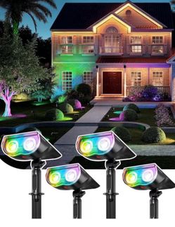Smart Solar Spot Lights Outdoor, Solar Spotlight Waterproof Color Changing APP/Voice Control Landscape Lighting for Yard, Garden, Pathway, 4-Pack