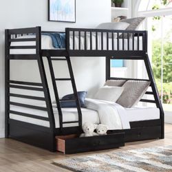 NEW IN BOX - WOOD TWIN/FULL BUNK BED WITH STORAGE 😊 MATTRESS SOLD SEPARATELY