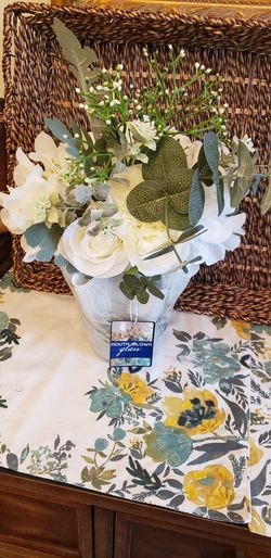 Silk Flower Bouquet and Glass Vase