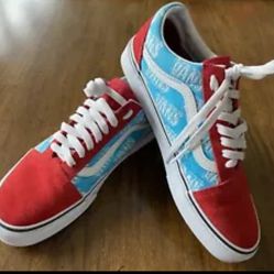 Vans Unisex Size 4 Old Skool Retro Mart Red Blue White Suede Sneakers