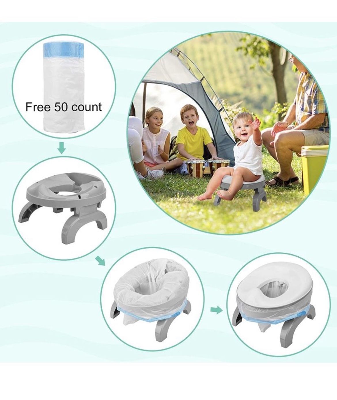 Portable Potty for Toddler Travel Potty Training Seat Kids 2-in-1 Potty Chair Foldable Toilet Trainer with Potty Liners and Carry Bag 2-in-1 