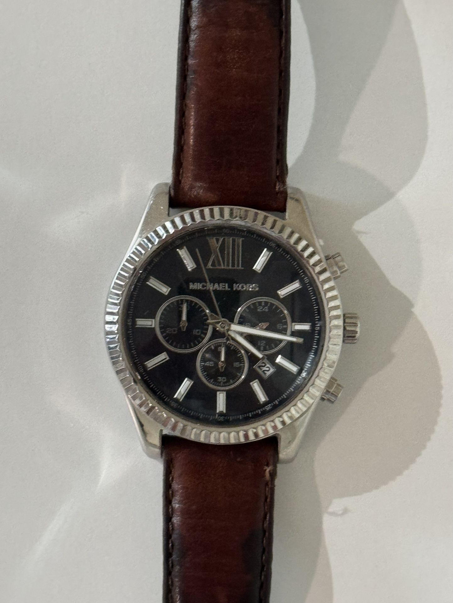Michael Kors Lexington Silver-Tone Leather Watch