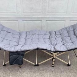 Folding camping cot bed with grey cushion - NEW