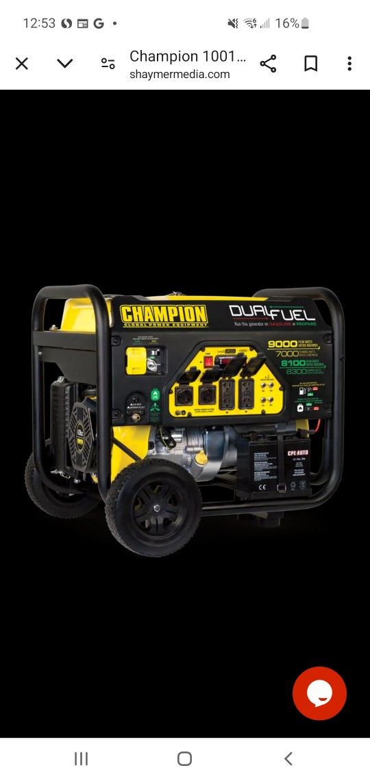 Champion Generator Dual Fuel