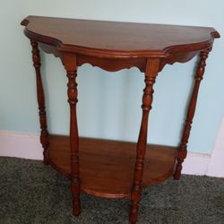 Vintage Half Moon Oak Side Table With Open Lower Shelf. Hallway Table. Entry Room Table