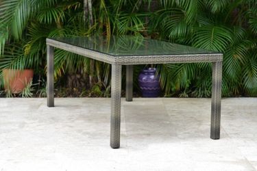 BRAND NEW Rectangular Wicker & Glass Outdoor Table | Petan Wicker | All-Weather | Outdoor & Patio Furniture | Delivery Available