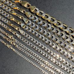 *MUST READ DESCRIPTION FIRST* SOLID 14k Yellow $ White Gold Two Tone Diamond Cut Cuban Link Chain Necklace 2.5-12mm 