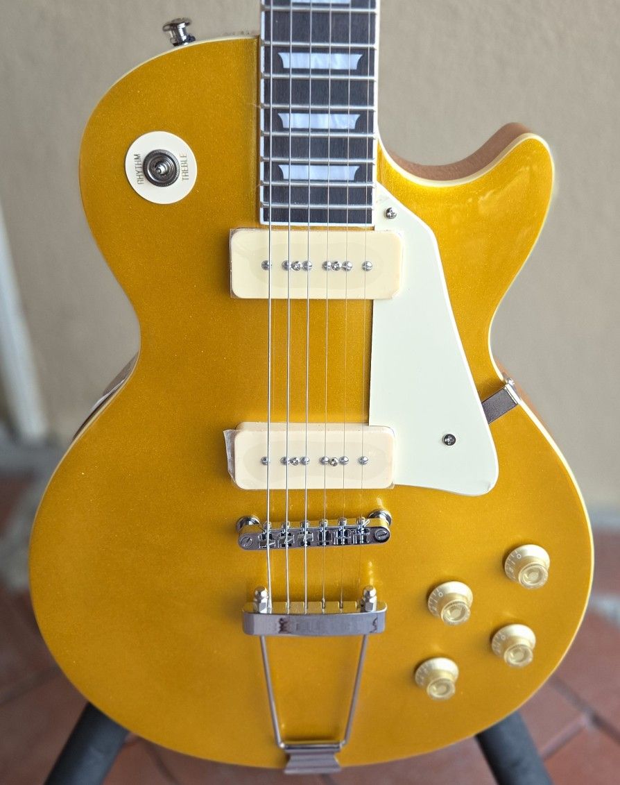 Les Paul Prefect Copy LP Guitar Gold Sparkle P90's Trapeze Tailpiece