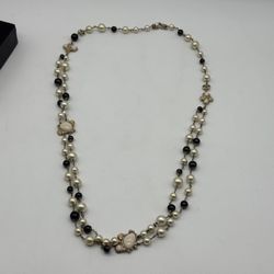 CHANEL CC LOGO ENAMEL PEARL RESIN LONG GOLDEN NECKLACE MINT 100% GENUINE ~$1900