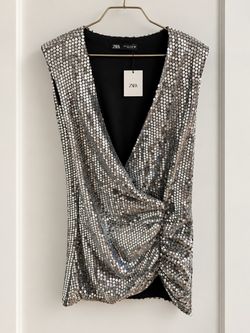 Zara Sequin Sleeveless Draped Top