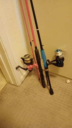 Two new fishing poles blue and pink