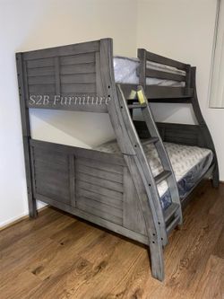 Twin Full Grey Bunkbed With Ortho Mattress Included 