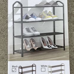  New 4-Tier Stackable Shoe Rack, Expandable & Adjustable Shoe Organizer Storage Shelf, Wire Grid, Black New in box