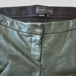 Sachin + Babi Lamb Leather Green Straight Ankle Boot Pants, Sz 6