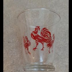 3 Vintage 1950s Red Rooster Footed Juice Glasses
