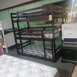 Cappuccino Triple Twin Bunkbed Frame only