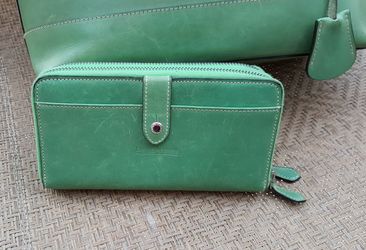 DOONEY & BOURKE Green Leather Satchel & Checkbook Wallet; Large RARE!!
