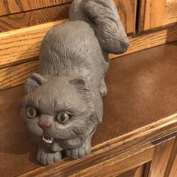 Vintage  Cat Statue , Figurine, With  Beautiful Green Eyes  8” Long And 5” Height 